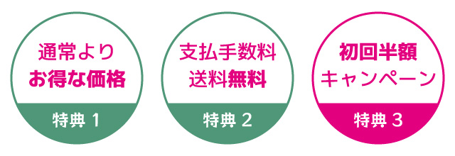通常よりお得な価格・支払手数料、送料無料・初回半額